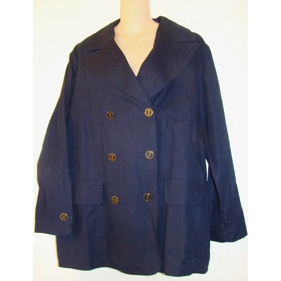 ESCADA SPORT WOMENS NAVY DOUBLE BREASTED GOLD BUTTON PEA COAT JACKET LARGE  D151 - Picture 10 of 10